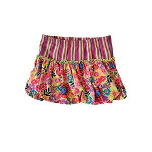 Hanna Andersson Girls Multicolor Floral & Striped Ruffled Skirt Size 90